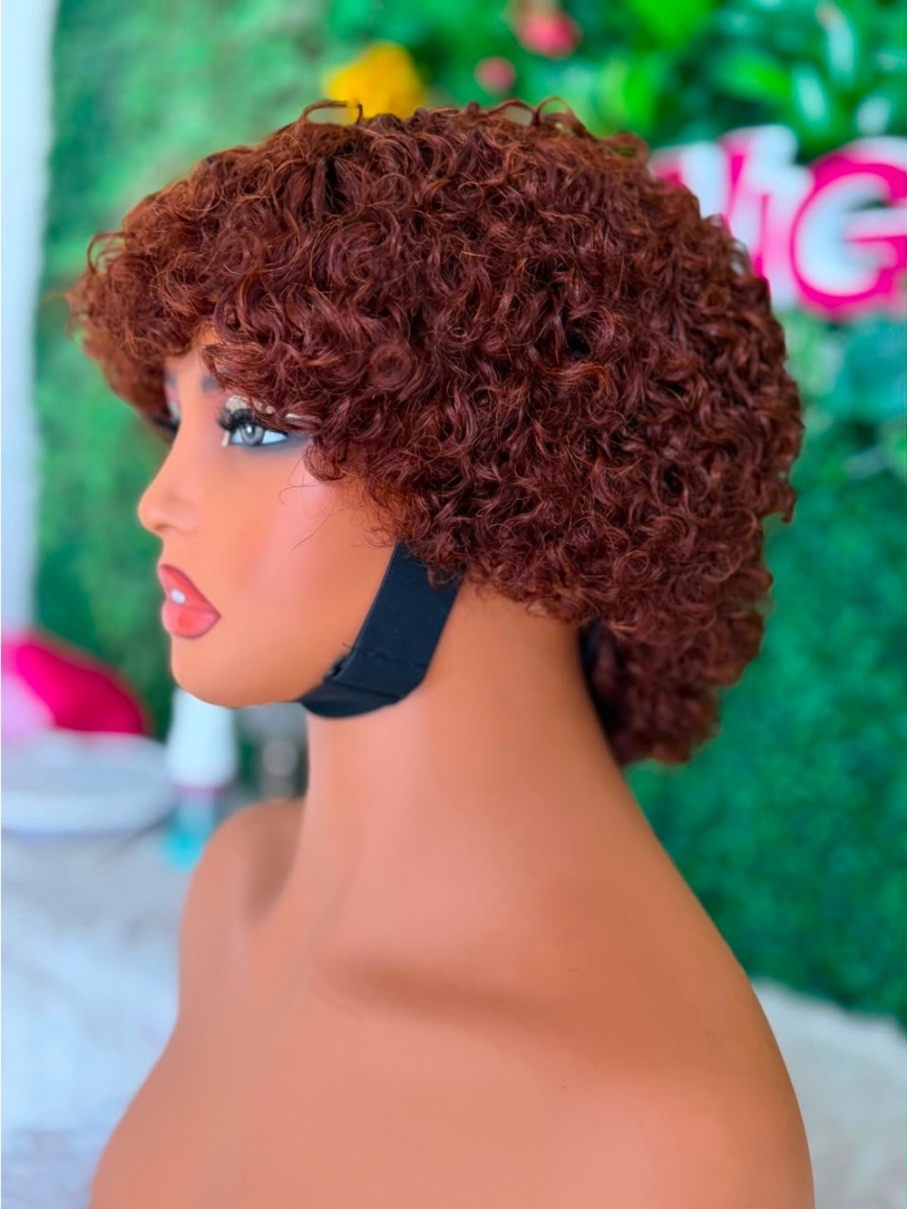 Premium Short Curly Wig - Auburn Brown
